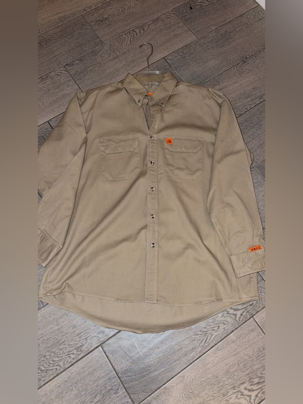 Wrangler Men's Khaki Flame Resistant Button-Down Shirt #N015 - Picture 2 of 7